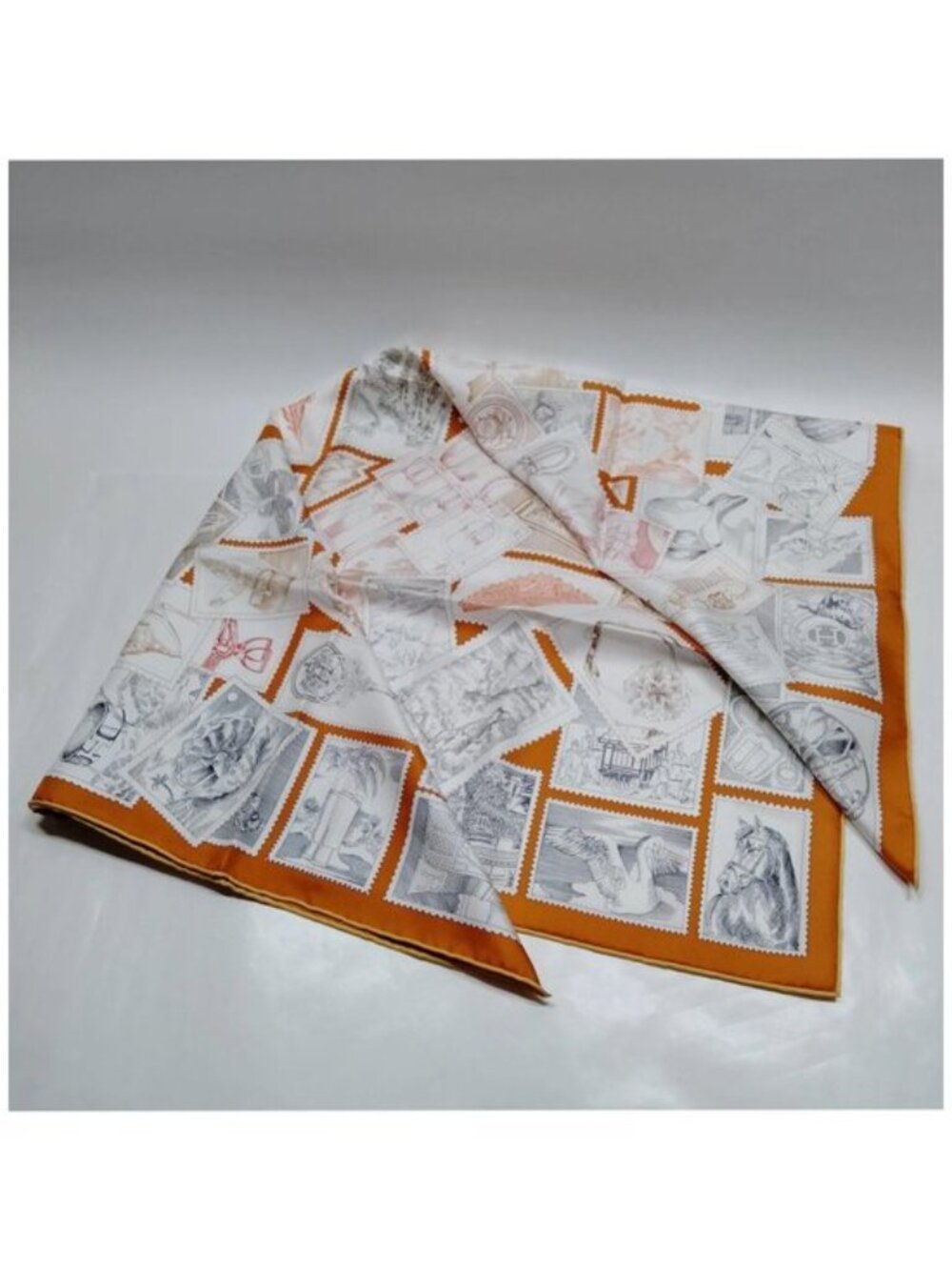 Hermes Le Philatéliste du Faubourg Silk Scarf Orange - Picture 3 of 10